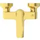 Goldfarbener Wasserhahn mit zwei Eingängen für warmes und kaltes Wasser. Marke Ideal Standard, Design für Badezimmer geeignet.